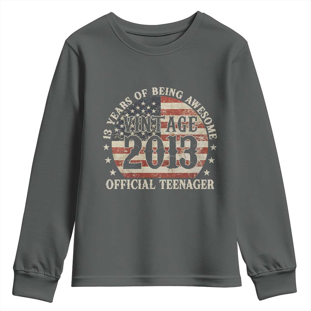 13th Birthday 2026 Youth Sweatshirt Vintage 2013 Official Teenager 13 Years Of Being Awesome TS11 Dark Heather Print Your Wear