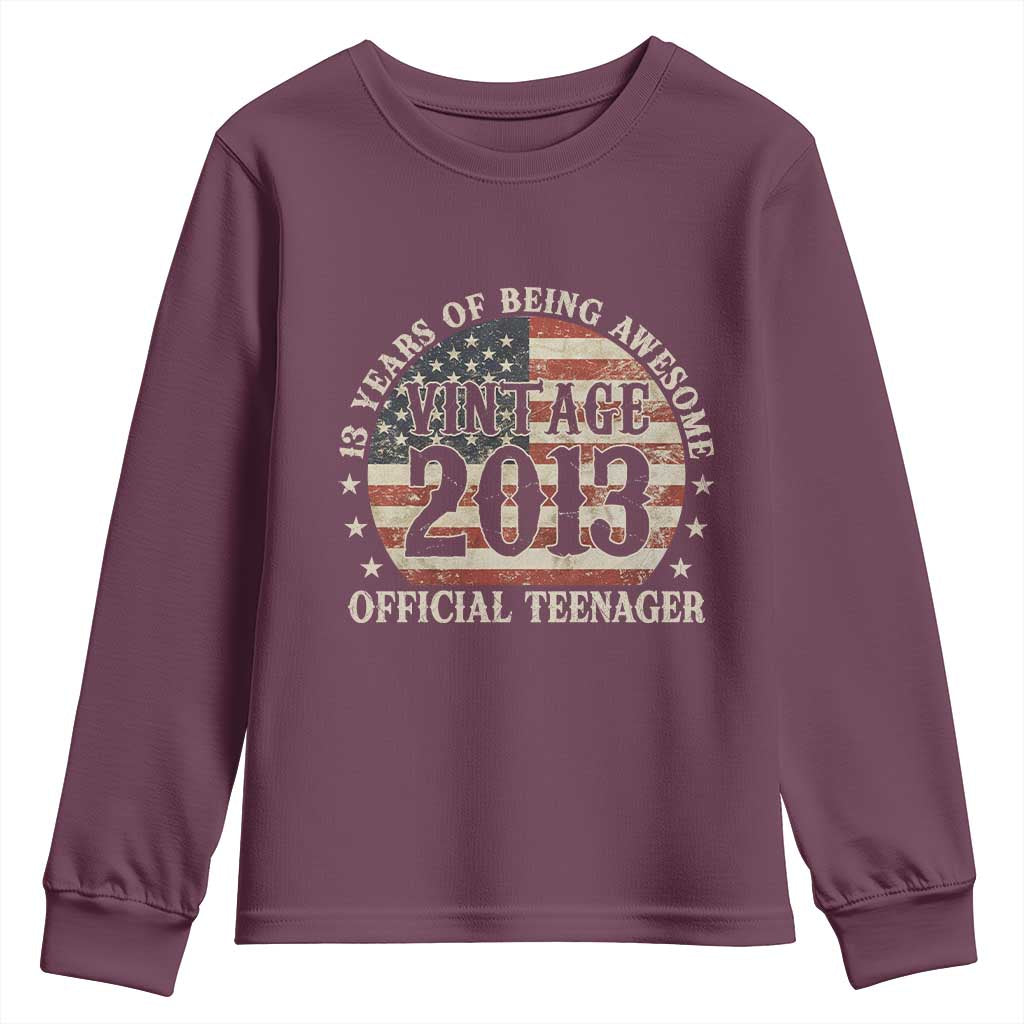 13th Birthday 2026 Youth Sweatshirt Vintage 2013 Official Teenager 13 Years Of Being Awesome TS11 Maroon Print Your Wear