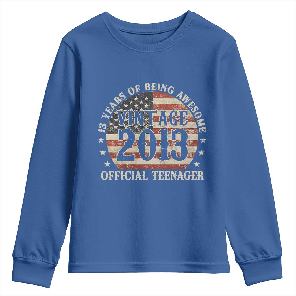 13th Birthday 2026 Youth Sweatshirt Vintage 2013 Official Teenager 13 Years Of Being Awesome TS11 Royal Blue Print Your Wear