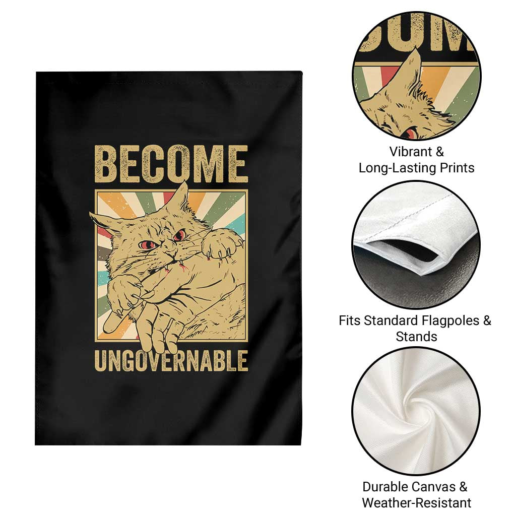 Become Ungovernable Cat Garden Flag Funny Retro Cat Bite Horror Anime TS11 Print Your Wear