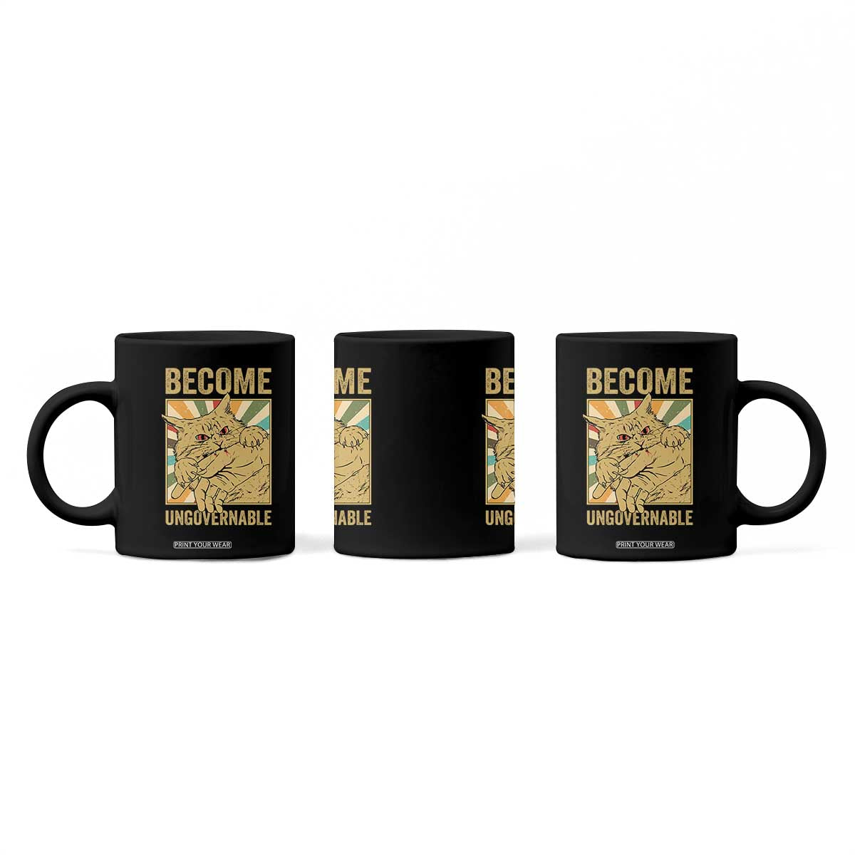 Become Ungovernable Cat Coffee Mug Funny Retro Cat Bite Horror Anime TS11 Print Your Wear