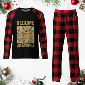 Become Ungovernable Cat Plaid Pajama Set Funny Retro Cat Bite Horror Anime TS11 Buffalo Plaid Print Your Wear