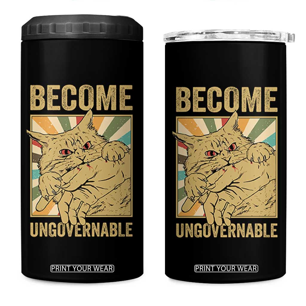 Become Ungovernable Cat 4 in 1 Can Cooler Tumbler Funny Retro Cat Bite Horror Anime TS11 One Size: 16 oz Black Print Your Wear