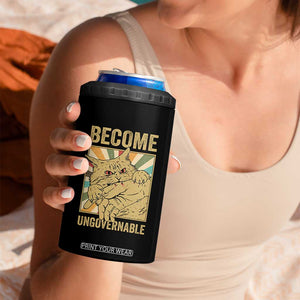 Become Ungovernable Cat 4 in 1 Can Cooler Tumbler Funny Retro Cat Bite Horror Anime TS11 Print Your Wear