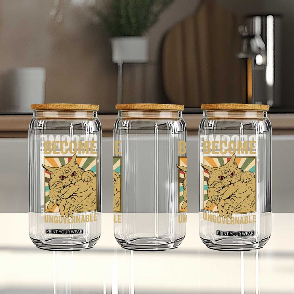 Become Ungovernable Cat Glass Can Funny Retro Cat Bite Horror Anime TS11 Print Your Wear