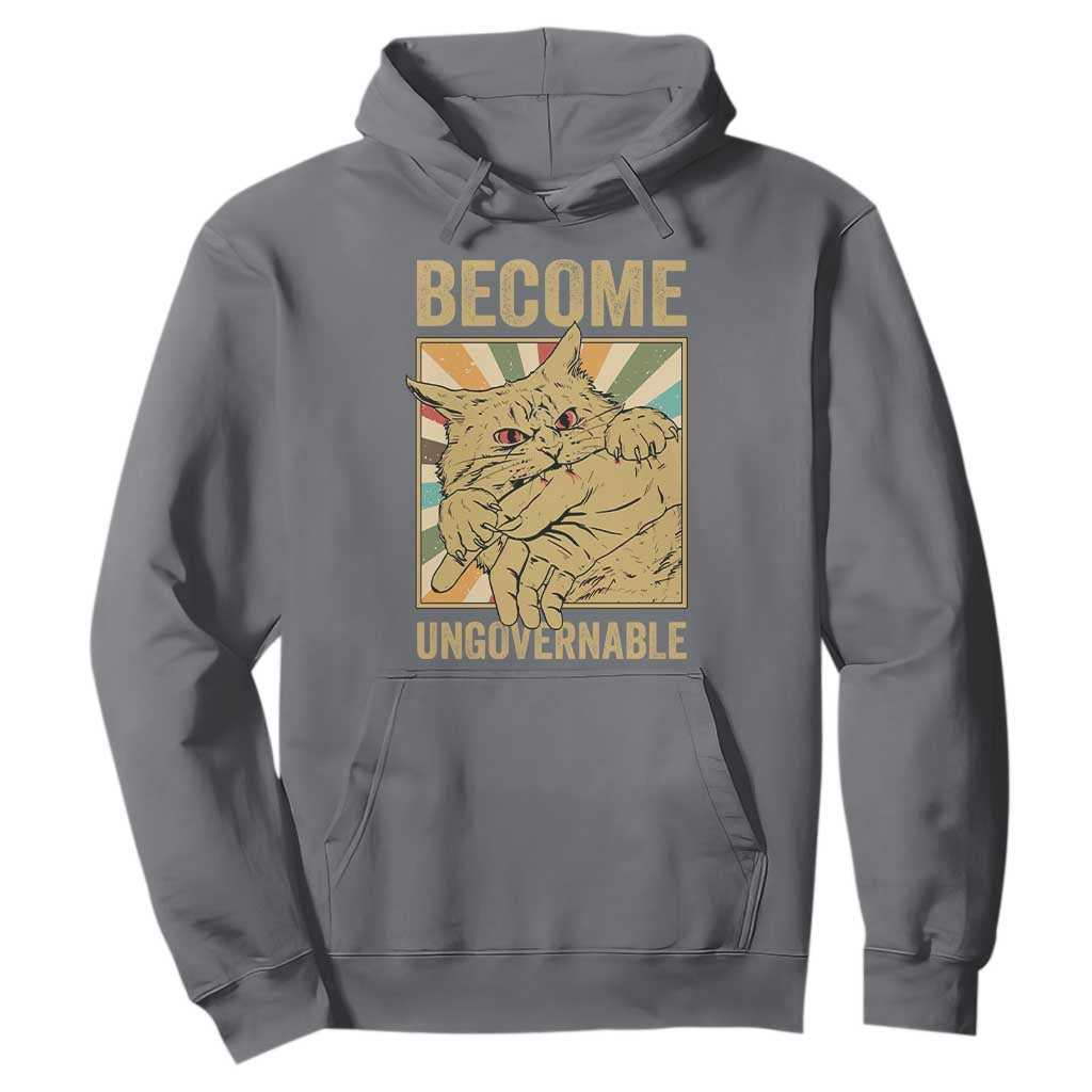 Become Ungovernable Cat Hoodie Funny Retro Cat Bite Horror Anime TS11 Charcoal Print Your Wear