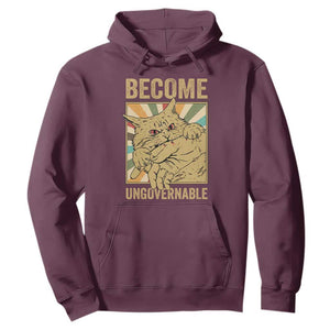 Become Ungovernable Cat Hoodie Funny Retro Cat Bite Horror Anime TS11 Maroon Print Your Wear