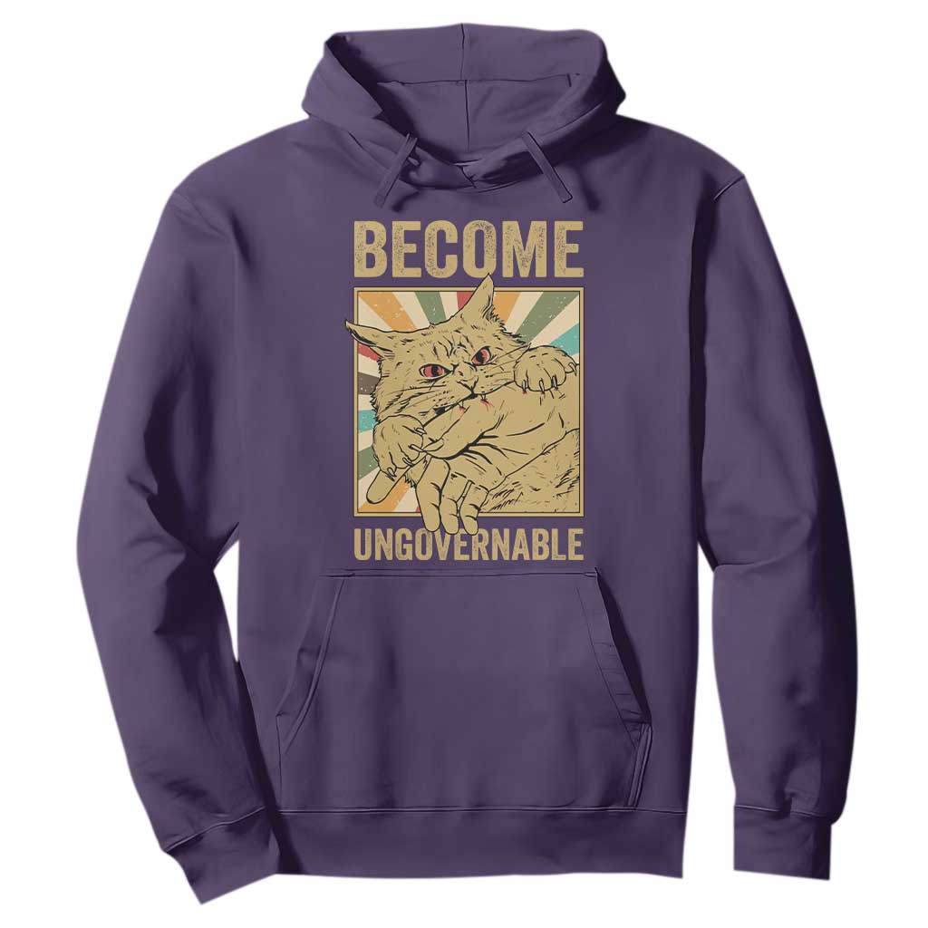 Become Ungovernable Cat Hoodie Funny Retro Cat Bite Horror Anime TS11 Purple Print Your Wear