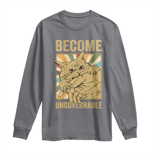 Become Ungovernable Cat Long Sleeve Shirt Funny Retro Cat Bite Horror Anime TS11 Charcoal Print Your Wear