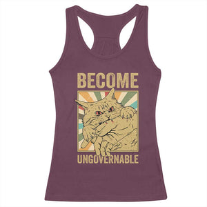 Become Ungovernable Cat Racerback Tank Top Funny Retro Cat Bite Horror Anime TS11 Maroon Print Your Wear