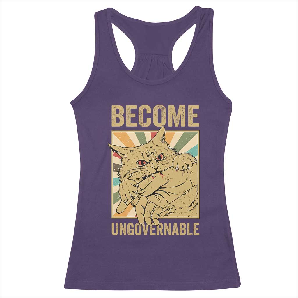 Become Ungovernable Cat Racerback Tank Top Funny Retro Cat Bite Horror Anime TS11 Purple Print Your Wear