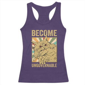 Become Ungovernable Cat Racerback Tank Top Funny Retro Cat Bite Horror Anime TS11 Purple Print Your Wear