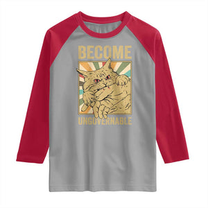 Become Ungovernable Cat Raglan Shirt Funny Retro Cat Bite Horror Anime TS11 Sport Gray Red Print Your Wear