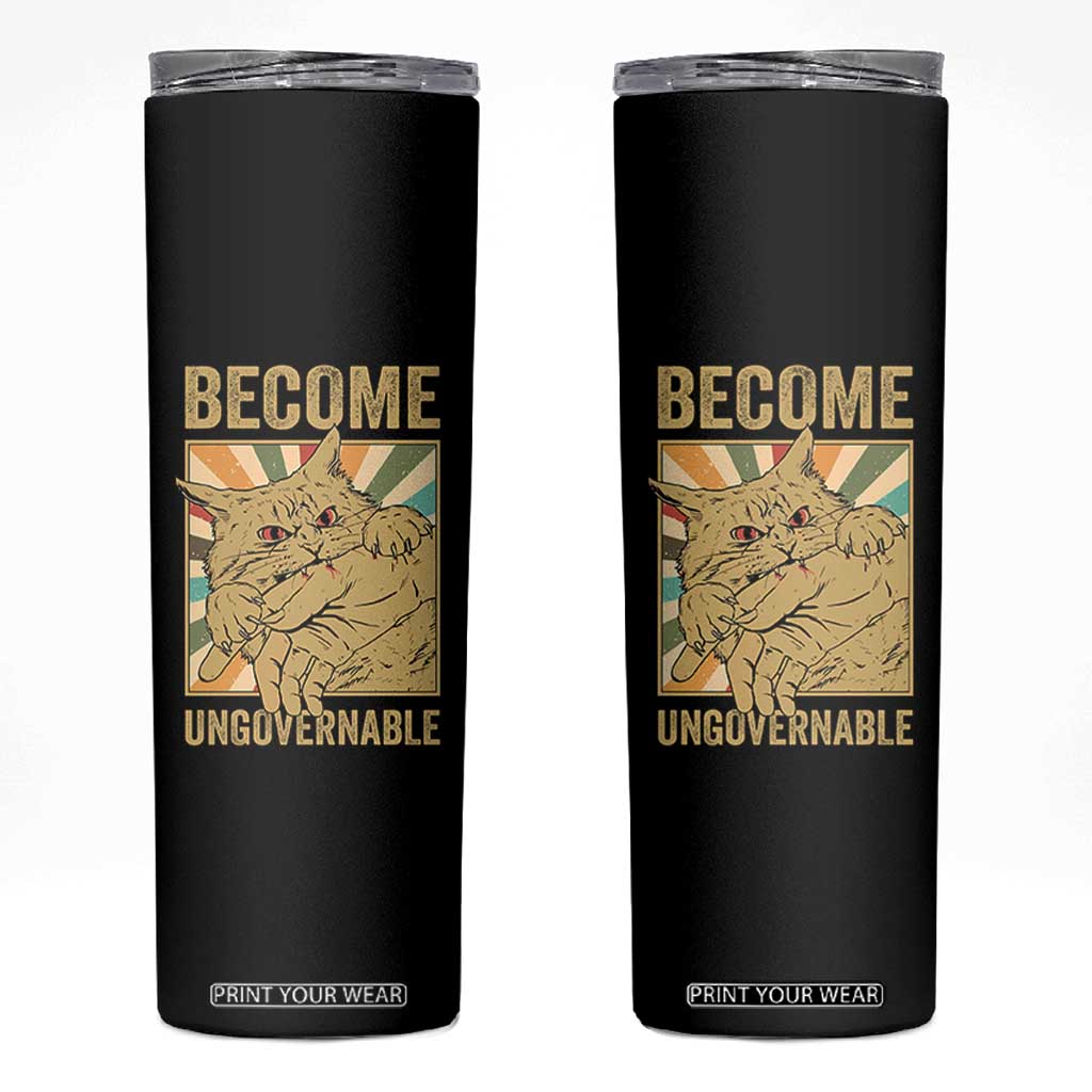 Become Ungovernable Cat Skinny Tumbler Funny Retro Cat Bite Horror Anime TS11 Black Print Your Wear