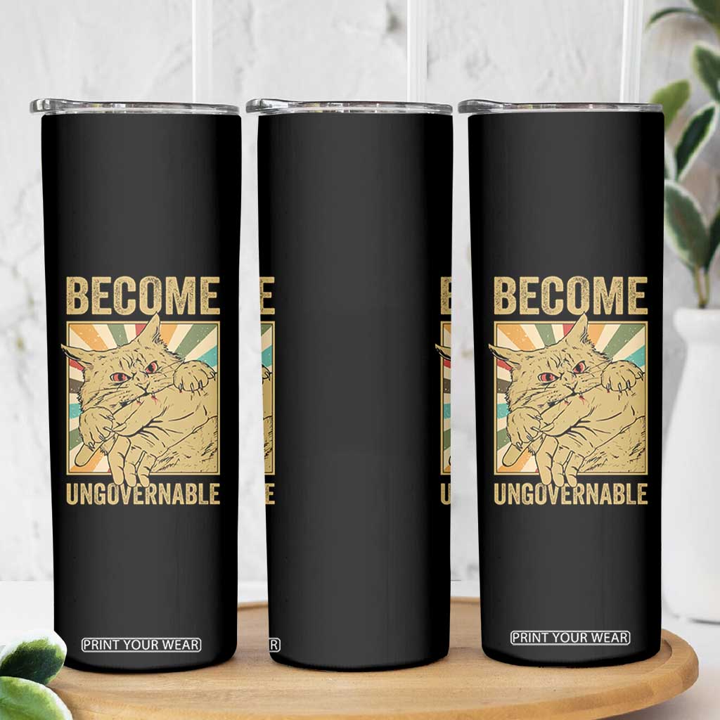 Become Ungovernable Cat Skinny Tumbler Funny Retro Cat Bite Horror Anime TS11 Print Your Wear