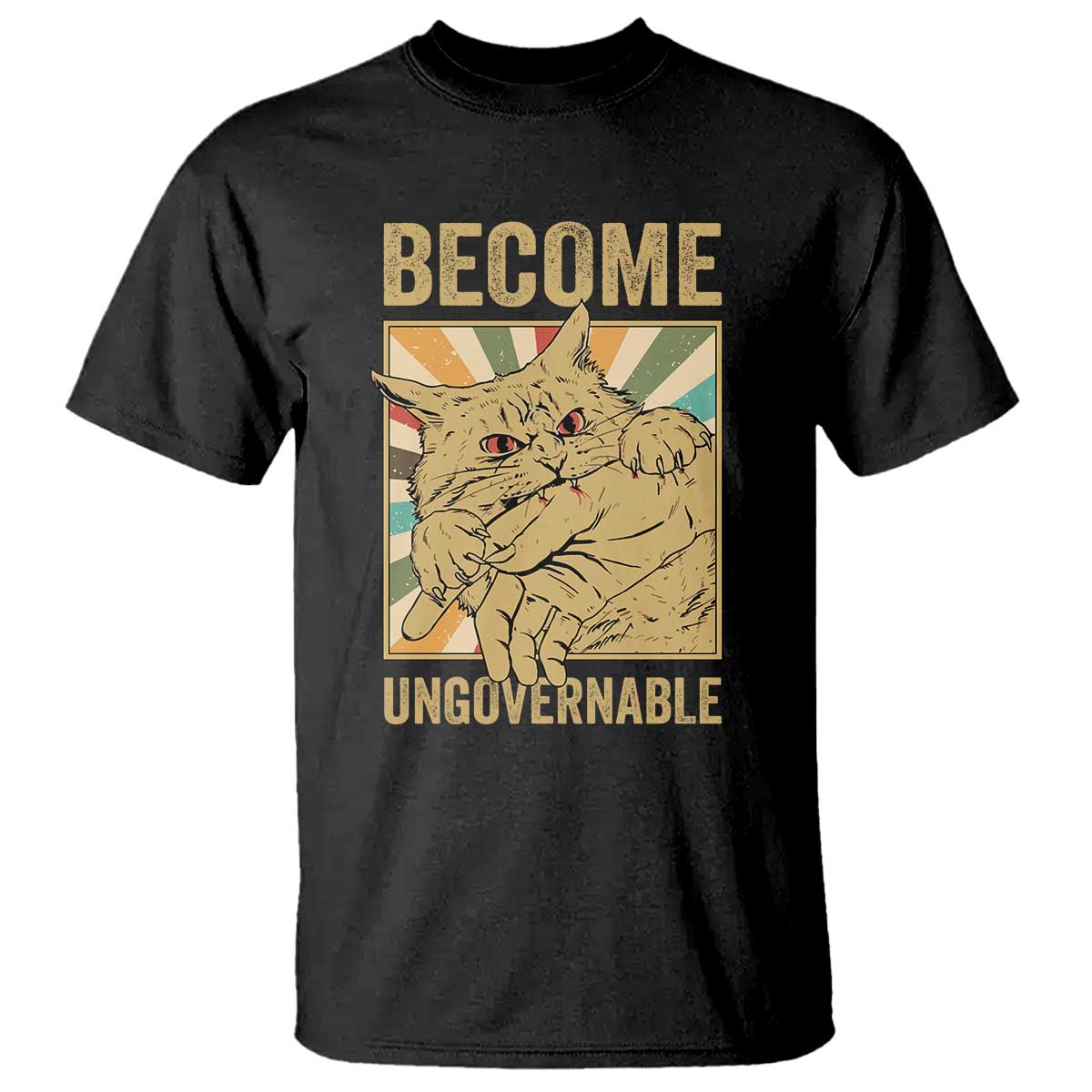 Become Ungovernable Cat T Shirt Funny Retro Cat Bite Horror Anime TS11 Black Print Your Wear