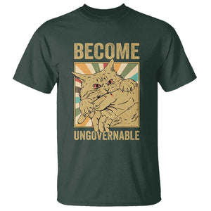 Become Ungovernable Cat T Shirt Funny Retro Cat Bite Horror Anime TS11 Dark Forest Green Print Your Wear
