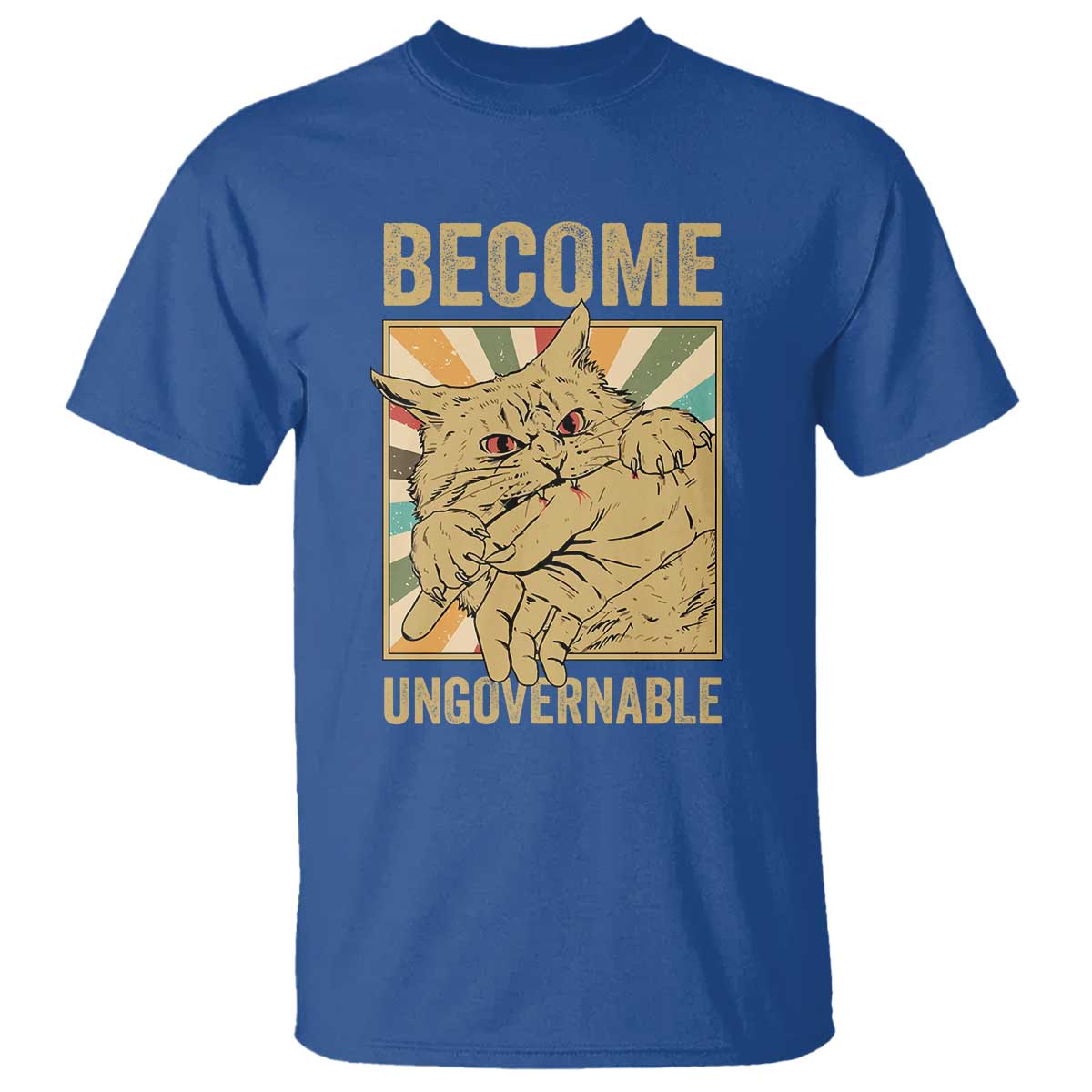 Become Ungovernable Cat T Shirt Funny Retro Cat Bite Horror Anime TS11 Royal Blue Print Your Wear