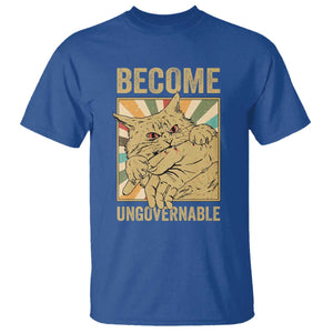 Become Ungovernable Cat T Shirt Funny Retro Cat Bite Horror Anime TS11 Royal Blue Print Your Wear