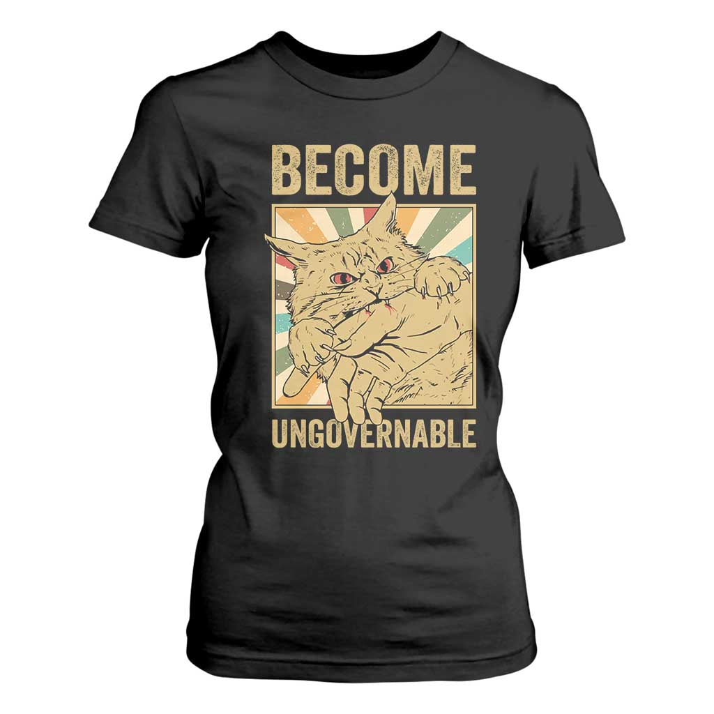 Become Ungovernable Cat T Shirt For Women Funny Retro Cat Bite Horror Anime TS11 Black Print Your Wear