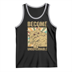 Become Ungovernable Cat Tank Top Funny Retro Cat Bite Horror Anime TS11 Black Athletic Heather Print Your Wear