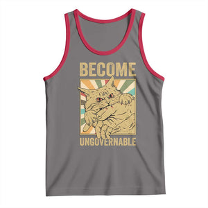 Become Ungovernable Cat Tank Top Funny Retro Cat Bite Horror Anime TS11 Deep Heather Red Print Your Wear