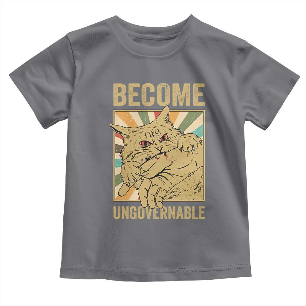 Become Ungovernable Cat Toddler T Shirt Funny Retro Cat Bite Horror Anime TS11 Charcoal Print Your Wear