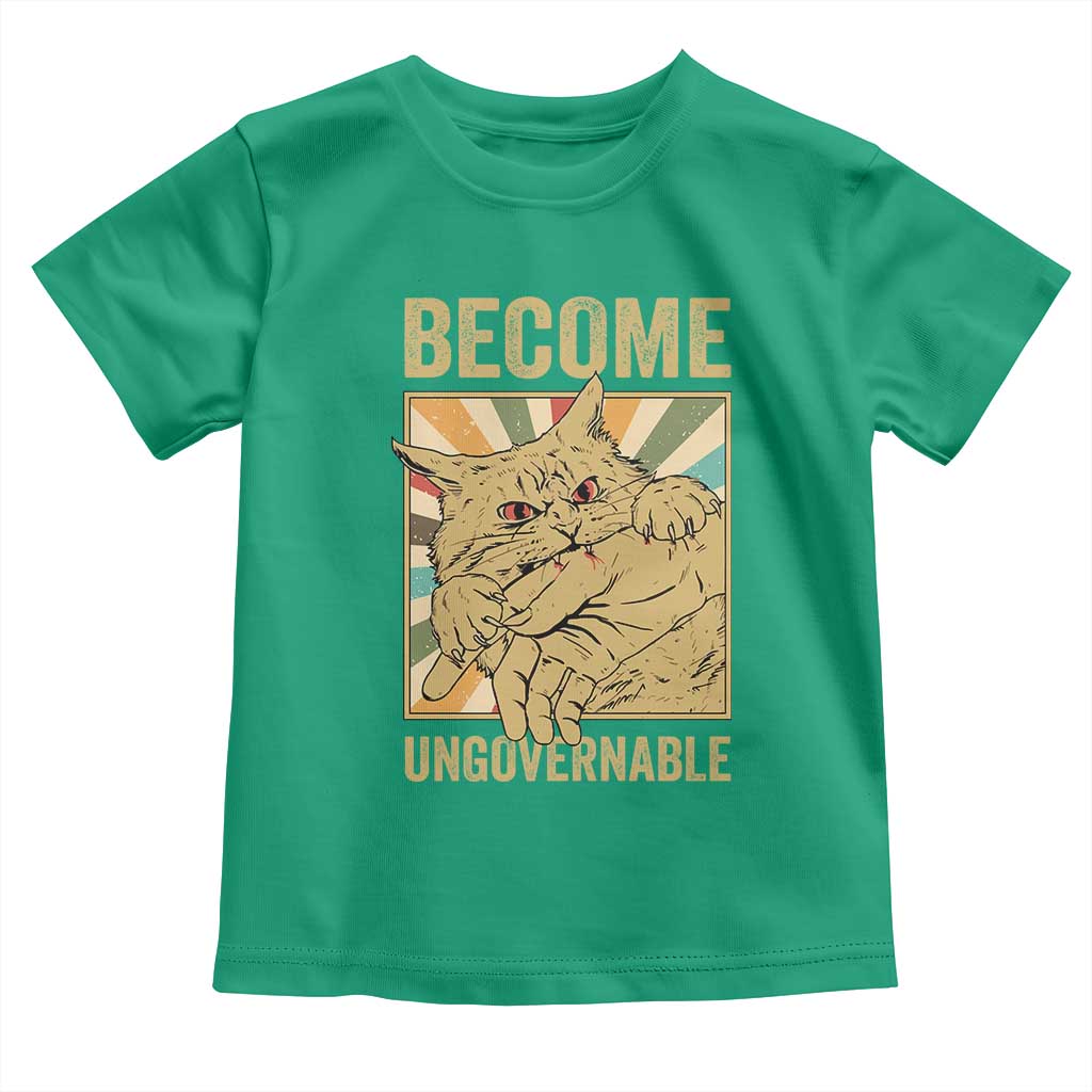 Become Ungovernable Cat Toddler T Shirt Funny Retro Cat Bite Horror Anime TS11 Irish Green Print Your Wear