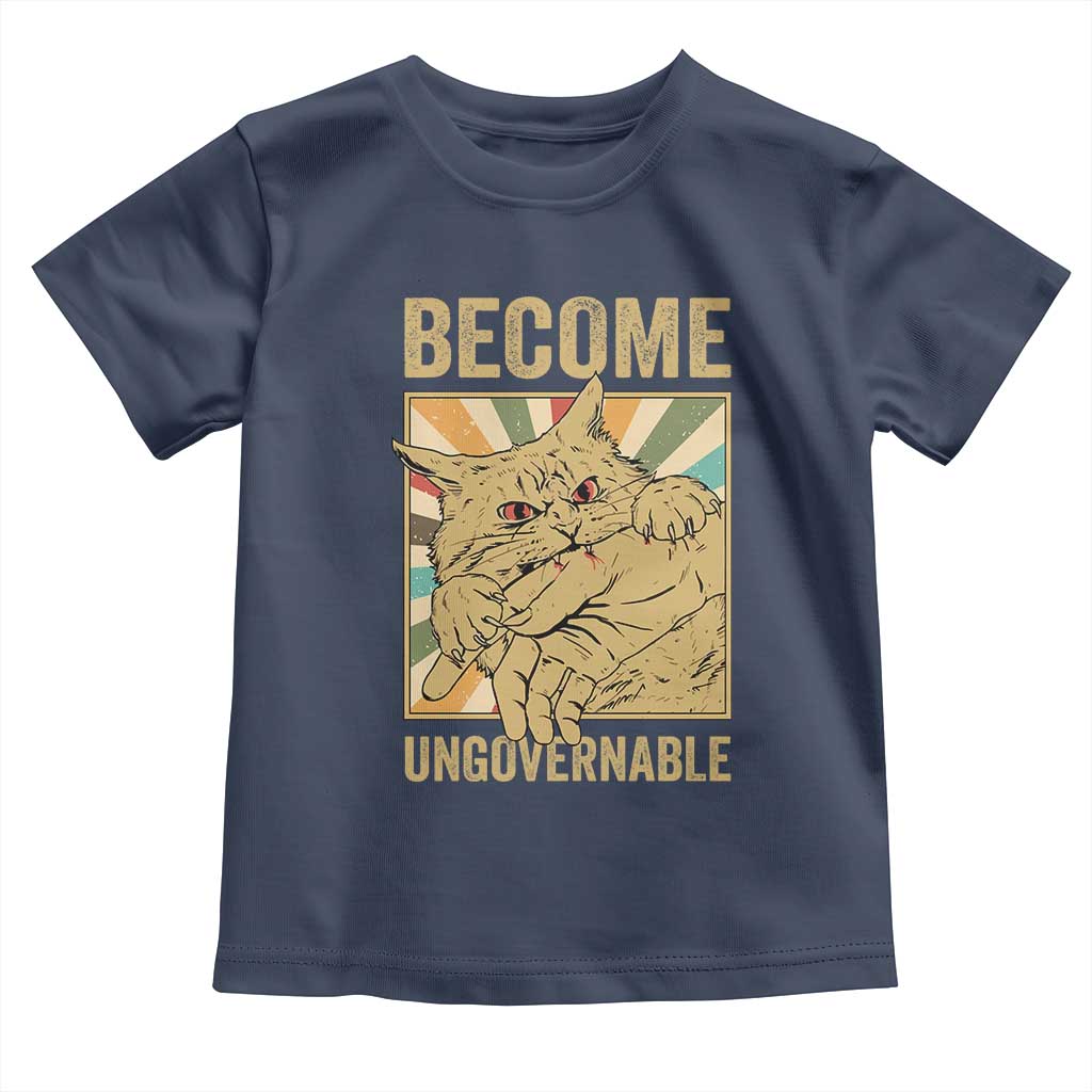 Become Ungovernable Cat Toddler T Shirt Funny Retro Cat Bite Horror Anime TS11 Navy Print Your Wear