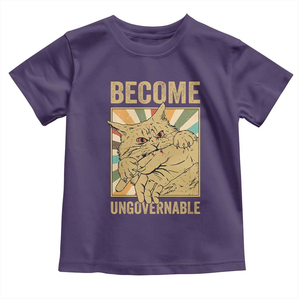 Become Ungovernable Cat Toddler T Shirt Funny Retro Cat Bite Horror Anime TS11 Purple Print Your Wear