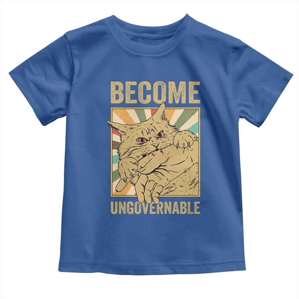 Become Ungovernable Cat Toddler T Shirt Funny Retro Cat Bite Horror Anime TS11 Royal Blue Print Your Wear