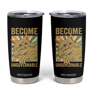 Become Ungovernable Cat Tumbler Cup Funny Retro Cat Bite Horror Anime TS11 Black Print Your Wear