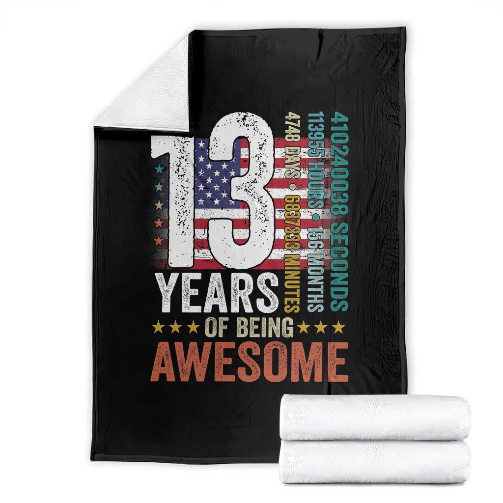 Funny 13th Birthday Throw Blanket 13 Years 156 Months Of Being Awesome American Flag TS11 Black Print Your Wear