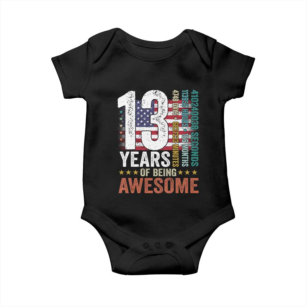 Funny 13th Birthday Baby Onesie 13 Years 156 Months Of Being Awesome American Flag TS11 Black Print Your Wear