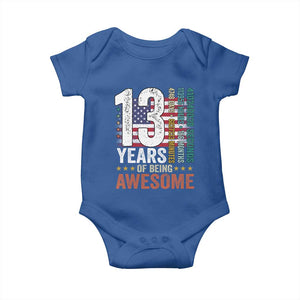 Funny 13th Birthday Baby Onesie 13 Years 156 Months Of Being Awesome American Flag TS11 Royal Blue Print Your Wear