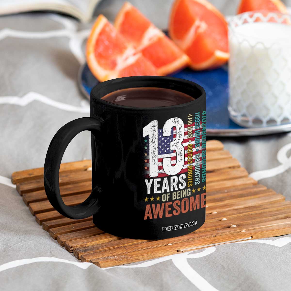 Funny 13th Birthday Coffee Mug 13 Years 156 Months Of Being Awesome American Flag TS11 Print Your Wear