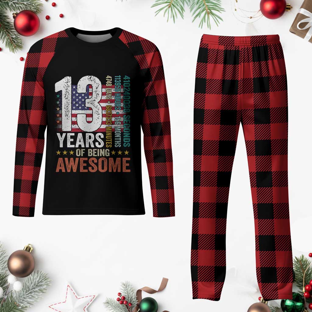 Funny 13th Birthday Plaid Pajama Set 13 Years 156 Months Of Being Awesome American Flag TS11 Buffalo Plaid Print Your Wear