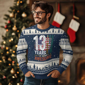 Funny 13th Birthday Ugly Christmas Sweater 13 Years 156 Months Of Being Awesome American Flag TS11 Navy Beige Print Your Wear