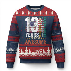 Funny 13th Birthday Ugly Christmas Sweater 13 Years 156 Months Of Being Awesome American Flag TS11 Navy Red Print Your Wear