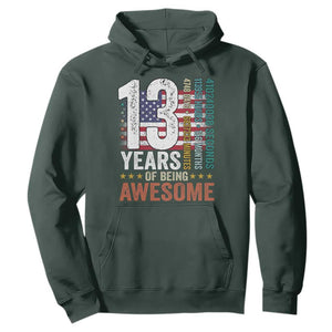 Funny 13th Birthday Hoodie 13 Years 156 Months Of Being Awesome American Flag TS11 Dark Forest Green Print Your Wear