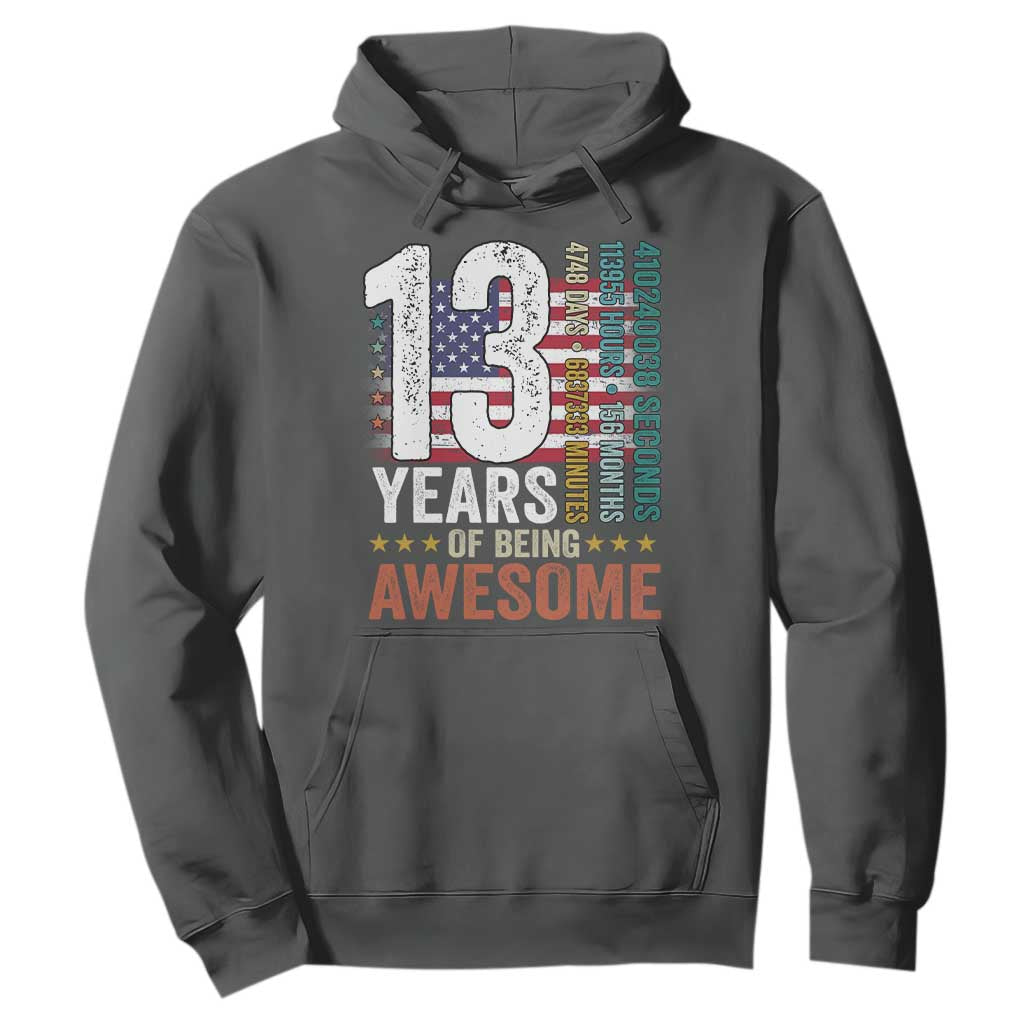 Funny 13th Birthday Hoodie 13 Years 156 Months Of Being Awesome American Flag TS11 Dark Heather Print Your Wear