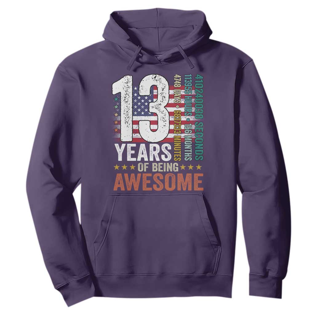 Funny 13th Birthday Hoodie 13 Years 156 Months Of Being Awesome American Flag TS11 Purple Print Your Wear
