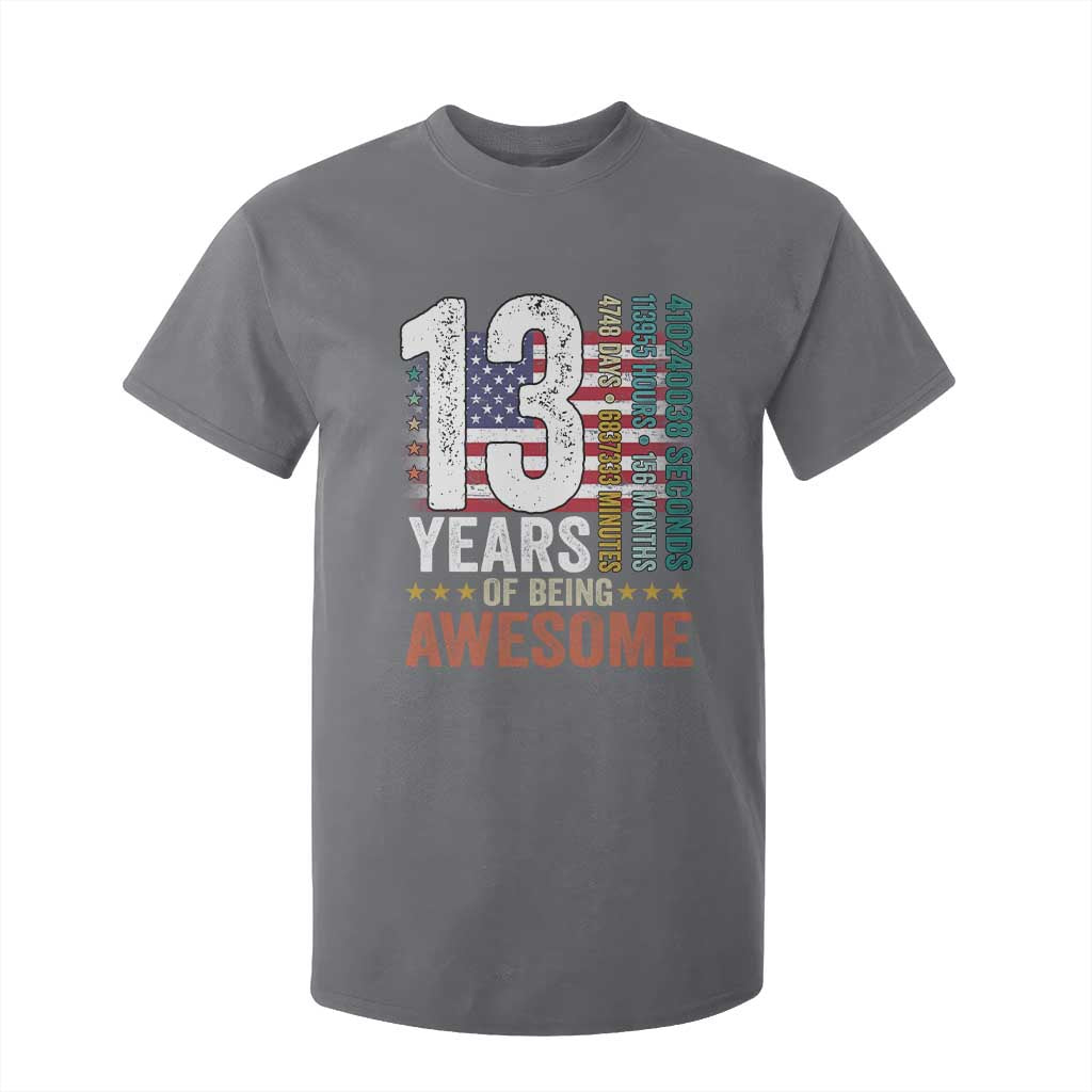 Funny 13th Birthday T Shirt For Kid 13 Years 156 Months Of Being Awesome American Flag TS11 Charcoal Print Your Wear