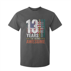 Funny 13th Birthday T Shirt For Kid 13 Years 156 Months Of Being Awesome American Flag TS11 Dark Heather Print Your Wear