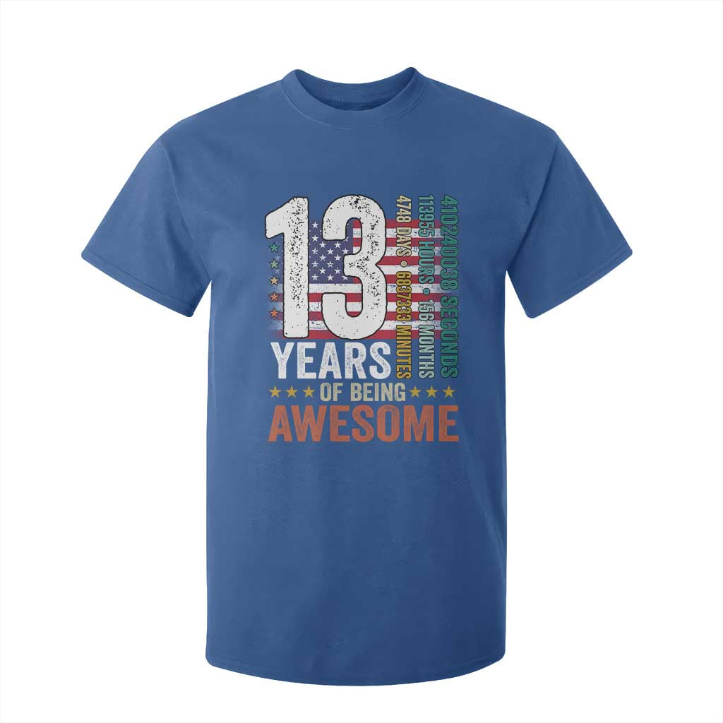 Funny 13th Birthday T Shirt For Kid 13 Years 156 Months Of Being Awesome American Flag TS11 Royal Blue Print Your Wear