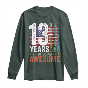 Funny 13th Birthday Long Sleeve Shirt 13 Years 156 Months Of Being Awesome American Flag TS11 Dark Forest Green Print Your Wear