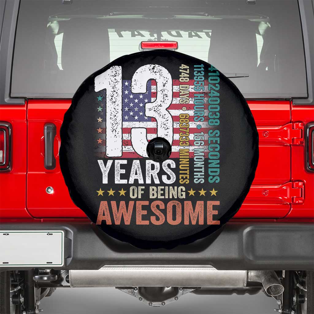 Funny 13th Birthday Spare Tire Cover 13 Years 156 Months Of Being Awesome American Flag TS11 Black Print Your Wear
