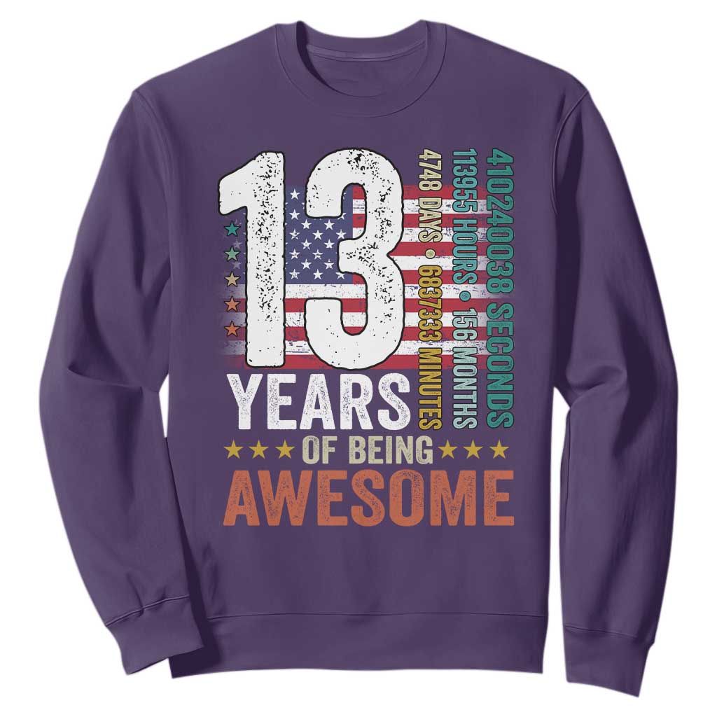 Funny 13th Birthday Sweatshirt 13 Years 156 Months Of Being Awesome American Flag TS11 Purple Print Your Wear
