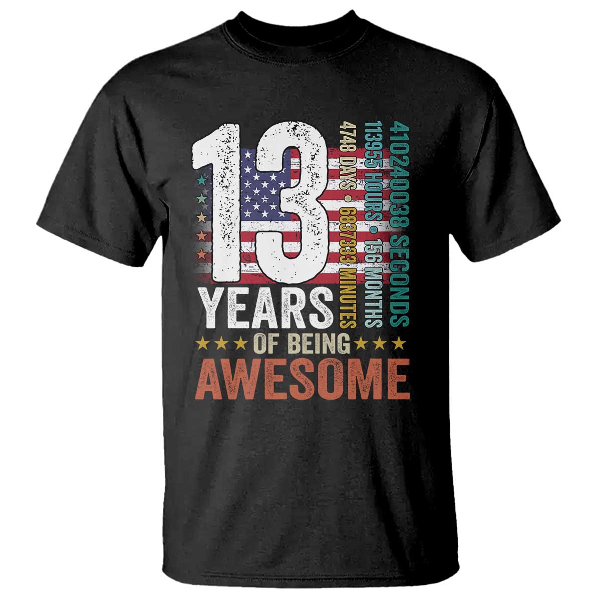 Funny 13th Birthday T Shirt 13 Years 156 Months Of Being Awesome American Flag TS11 Black Print Your Wear