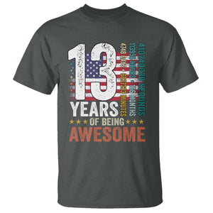 Funny 13th Birthday T Shirt 13 Years 156 Months Of Being Awesome American Flag TS11 Dark Heather Print Your Wear